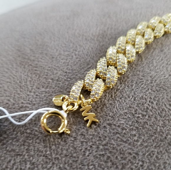 Michael Kors Linked Statement Bracelet Gold Tone Sterling Silver Pave CZ NWT - Picture 5 of 16